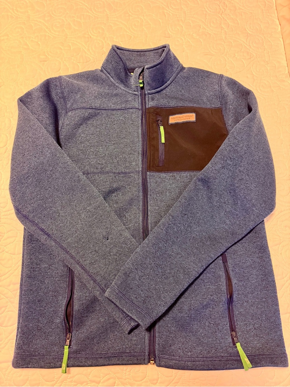 Vineyard Vines Boys Navy Heather Full-Zip Jacket with Chest Pocket
